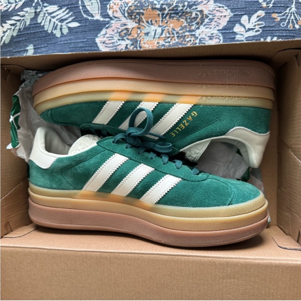 Adidas Gazelle Forest Green and White Sneakers